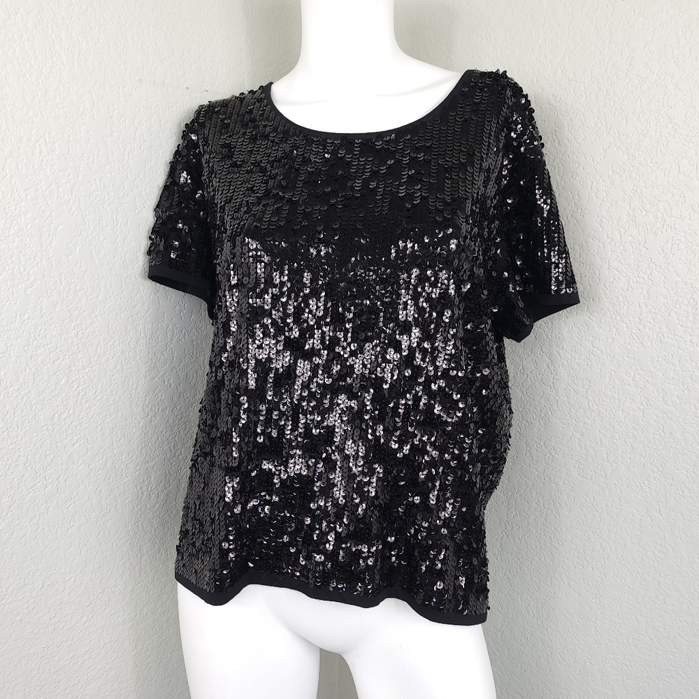 Banana Republic Black Short Sleeve Womens  Sequin Top Size S